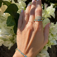Bague éternité Gemnel en laiton plaqué or 18 carats avec opale colorée et zircon cubique rose en forme de cœur, design personnalisé