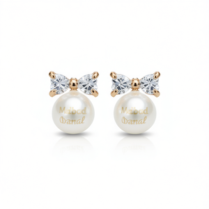 Orecchini a perno in oro Madab Danal con fiocco e perle finte, gioielli alla moda da donna, idea regalo - Product Image 1