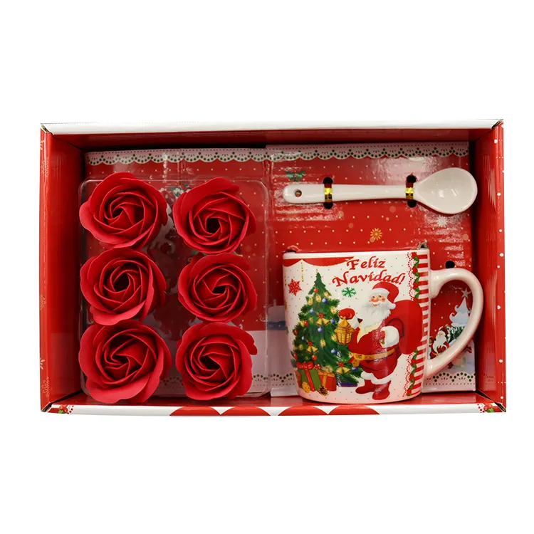 Groothandel Keramische Mok Binnen Buiten Schilderen Kerst Geschenkdoos Koffie Mok Voor Kerst Cadeau Met Rose