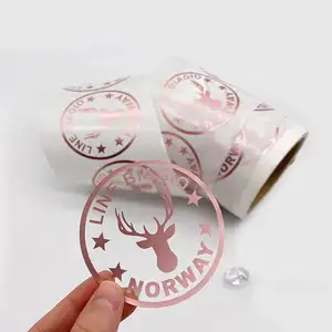 Impressão de adesivos em ouro rosa, rolo de folha redondo à prova d'água, logotipo personalizado, etiqueta de embalagem