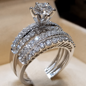 Set di Anelli di Fidanzamento in Zirconia a Doppio Strato Cavo per Donne, Gioielli da Sposa e da Sera - Product Image 6