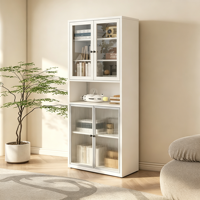 Meuble de rangement en métal blanc avec portes en verre et portes pleines, étagère ouverte, bibliothèque autoportante, unité de classement pour bureau à domicile