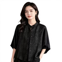 Jaket Kemeja Lengan Pendek Gaya Cina Wanita 100% Sutra Murbei Berkancing Longgar Bahan Ramah Kulit Profesional