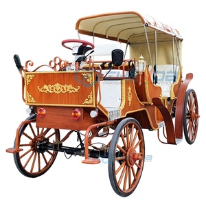 Chariot électrique vintage marron chaud, idéal pour les visites touristiques, avec un plafond beige, adapté aux centres de villégiature et aux parcs. - Product Image 1