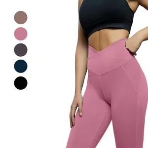 工厂销售平纹设计透气高腰运动锻炼喇叭裤女式瑜伽打底裤