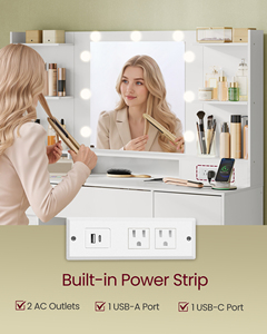 Table de maquillage moderne <span class=keywords><strong>VASAGLE</strong></span> blanche avec miroir <span class=keywords><strong>LED</strong></span>, tiroirs et rangements pour chambre à coucher - Product Image 6