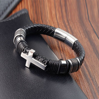 Bracelet en cuir tressé personnalisé, design rétro punk croisé en acier inoxydable, pour e-commerce transfrontalier L20299