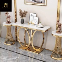 Table console de couloir moderne de luxe en acier inoxydable doré avec base circulaire pour l'entrée de la maison et le couloir