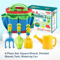 Nouvel ensemble d'outils de jardinage adorables : pelle à sable et à terre, fourche à trois dents pour la plantation de fleurs, design de dessin animé avec manche