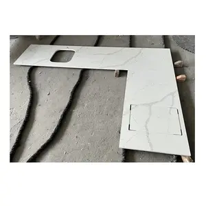 Wholesale Custom White Quartz Marble Slabs For Kitchen Floor And Table Top Countertop Table With Sink Hole Precut