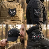 Patch en PVC souple 3D gaufré tête de hibou irrégulière, motif oiseau sauvage, badge auto-agrippant, applique streetwear pour veste et sac à dos