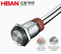 Interruptor Iluminado LED de Anillo Momentáneo con Bloqueo Automático HBAN 10A 19mm IP67 2NO de Acero Inoxidable con Cable de Control y Símbolo de Encendido