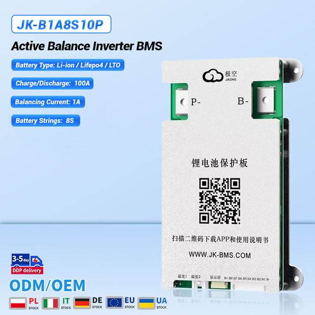 JK for Battery Management System 1A Active Balance Inverter 8-24S 24V 48V Lifepo4 100A BT/CAN/RS485 Solar Energy Storage