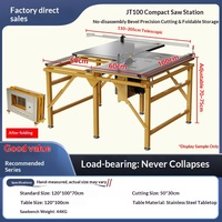 Scie à table électrique pliante KY JT100 en acier inoxydable pour le travail du bois, rail carré, poussée-tirage de précision, double lame coulissante invisible