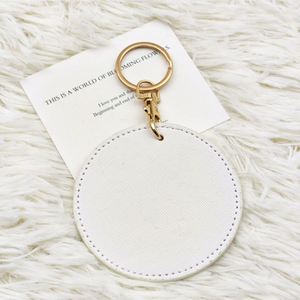 PU Leather Key Chain Round Shaped <b>Custom</b> Couple Luggage Tags Portable Travel <b>Keychain</b> for GIfts - Product Image 6