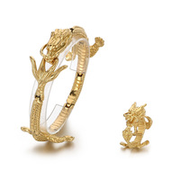 Ensemble bague et bracelet pour homme style ethnique chinois en acier inoxydable, motif dragon torsadé, bijoux de mode, vente en gros