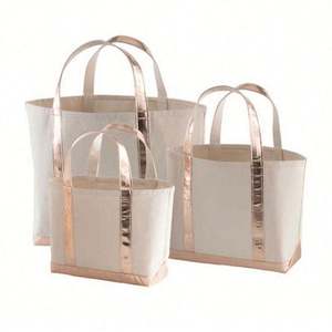 Bolsa de Mano de Lona de Algodón Ecológica para Mujer, Bolsa Tipo Cubo Lisa con Asas de Cuero Brillante, Logotipo y Diseño Personalizables - Product Image 2