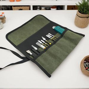 Custom 4 Pocket Canvas <strong>Tool</strong> <strong>Roll</strong> Bag, Waxed <strong>Roll</strong> up <strong>Tool</strong> Pouch Organizer for Wrench Plier Chisel Knife Hamm - Product Image 1