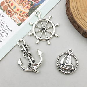 Composants de bijoux pour colliers et bracelets DIY, breloques nautiques vintage en <span class=keywords><strong>argent</strong></span> antique, pendentifs en alliage style marin (boussole, ancre) - Product Image 5