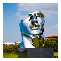 Grande sculpture faciale paramétrique abstraite en acier inoxydable, statue d'art métallique superposée moderne pour extérieur