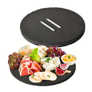 Grandes planches de charcuterie au fromage en <span class=keywords><strong>ardoise</strong></span> noire avec craies, gravure sur <span class=keywords><strong>plaque</strong></span> à manger pour la viande et le fromage, 2 pièces - Product Image 1
