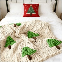 Plaid en tricot épais pour sapin de Noël, couverture douce tricotée à la main, vente en gros, couverture festive pour canapé et lit