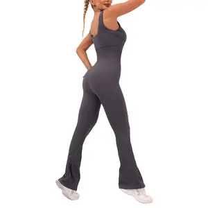 Pelele de entrenamiento Gimnasio Conjuntos de fitness Mamelucos Sin mangas Tallas grandes Yoga Mono de una pieza Pantalones de corte de bota