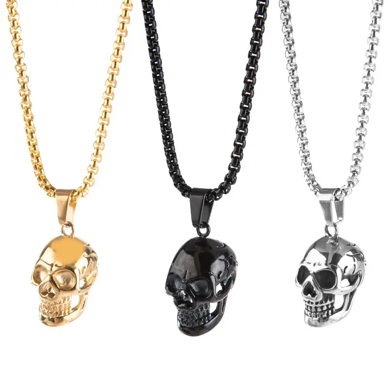 Skull phổ biến đồ trang sức vòng cổ Punk người đàn ông của mặt dây chuyền xương đòn chuỗi cá tính phóng đại sọ Vòng cổ phụ nữ thời trang đồ trang sức