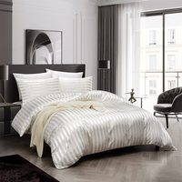 Housse de couette blanche de luxe en satin de soie jacquard rayé King Size Ensemble de literie pour hôtel