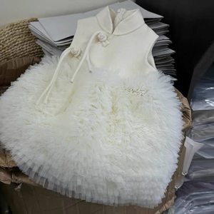 Traditional Chinese Girls Dress Wool Mesh Princess New Year Style With Buttons - Product Image 1