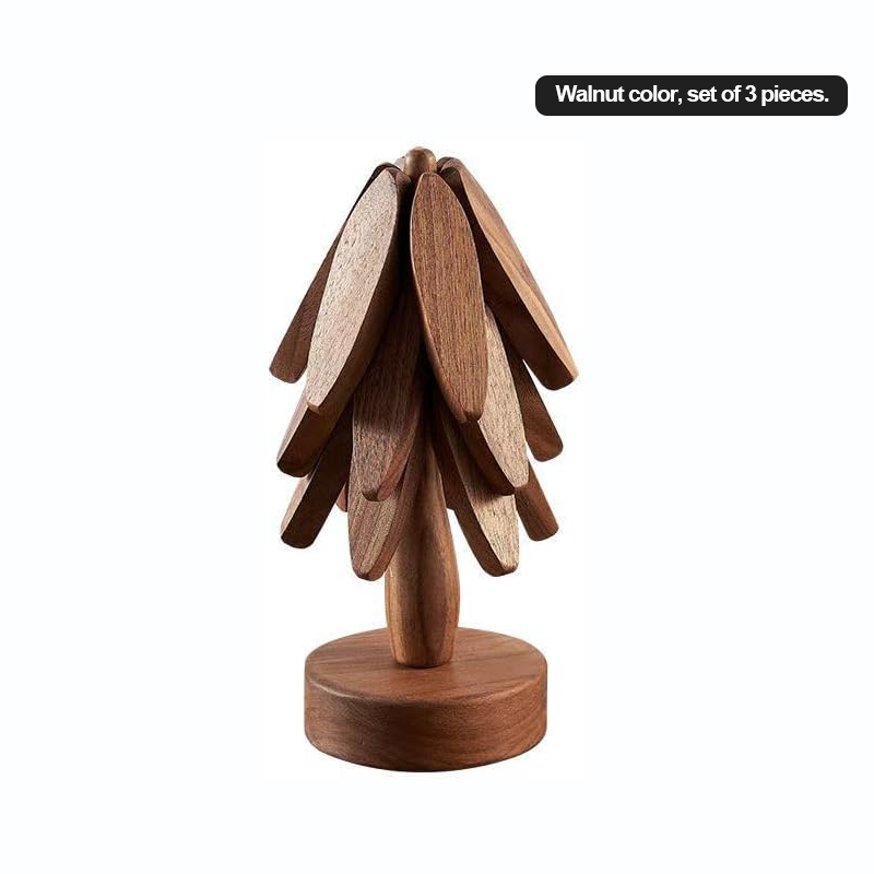 Wood Color 4 Wooden Trivet + 1 Stand