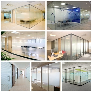 Panorama Full View vách kính không khung phân vùng văn phòng vách ngăn kính với thiết kế cửa tuôn ra - Product Image 6