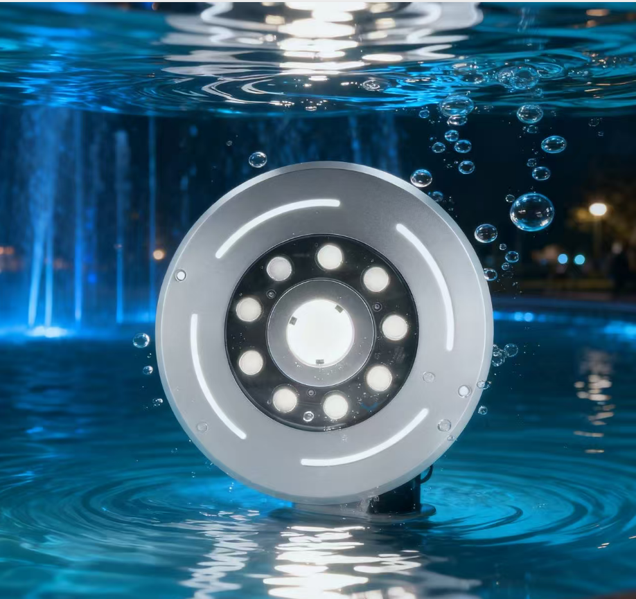 316L Stainless Steel 27W RGBW Waterproof Floor Deck LED Fountain Light Kit with Color Changing IP68 Rated 3-Year Warranty