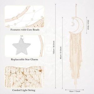 Decorazione per la Casa, Ornamento Artistico, Regalo Artigianale, <span class=keywords><strong>Acchiappasogni</strong></span> Bianco a Forma di Luna e Stella in Macramè e Uncinetto con Corda di Cotone - Product Image 2