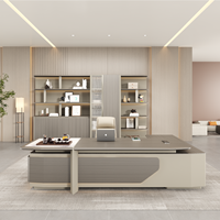 Bureau de direction modulaire haut de gamme en MDF, grand format en L, bicolore gris beige, avec boîte de rangement pour câbles, table de travail de bureau moderne – Offre Spéciale