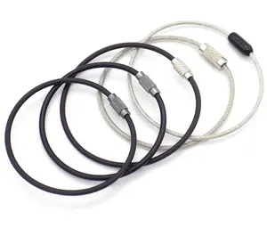 Anneau de câble métallique en acier inoxydable pince de verrouillage à vis porte-clés en acier inoxydable boucle de fil de câble pour étiquette de bagage