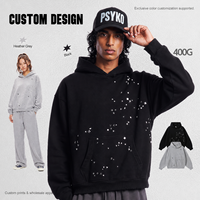 Sweat-shirt à capuche unisexe 400g en mélange de coton épais, coupe ample, avec rivets punk et appliques métalliques, style streetwear