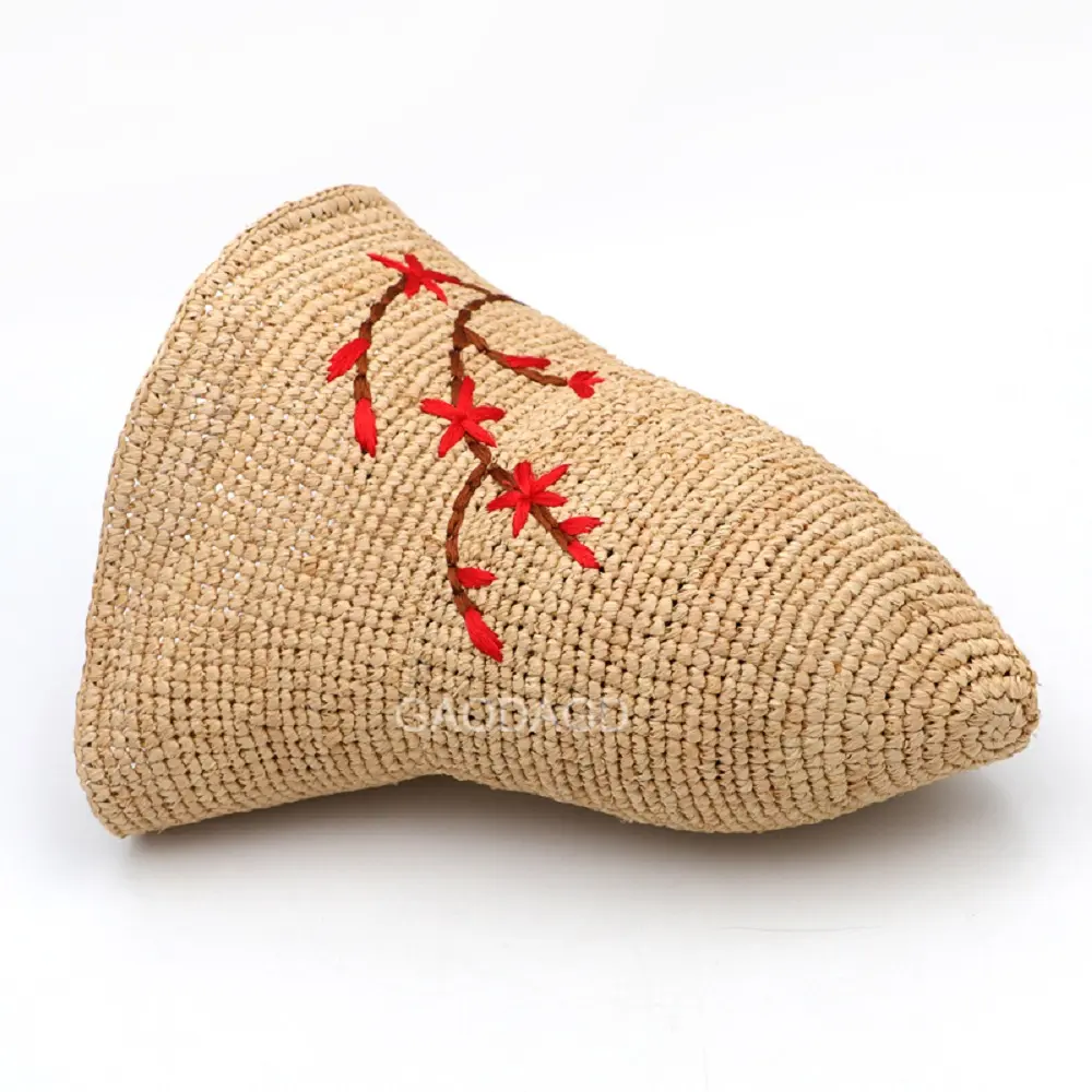 K dış ticaret butik çin karakteristik el-işlemeli rafya tığ balıkçı hasır şapka