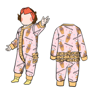 Pijama Enterizo de Algodón/Bambú de 230g para Niñas, con Cierre, Pliegues y Encaje, Pies Plegables, Modelo Fb-3, Personalizado con Impresión - Product Image 3