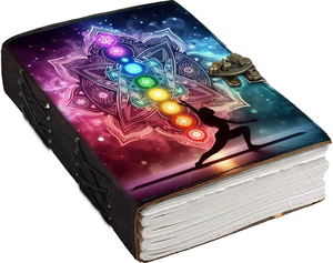 สมุดบันทึกหนังพิมพ์ลายยูวี ลายมันดาลา จักระ โยคะ สมุดบันทึกสไตล์โบโฮ สมุดบันทึกจิตวิญญาณ สมุดบันทึกการทำสมาธิและมายด์ฟูลเนส - Product Image 2