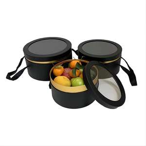 Düz Renk Şeffaf PVC Yuvarlak Pencereli 3 Parçalı Set Kabartmalı Baskılı Çiçek Kutusu Kağıt Tüp Hediye Paketleme Kutusu - Product Image 3