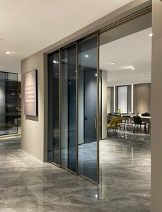 Porte <span class=keywords><strong>coulissante</strong></span> double Prima avec cadre doré, porte en aluminium avec double vitrage creux pour porte de cuisine comme cloison - Product Image 6