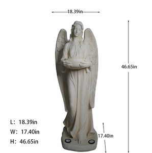 Statue d'ange Art Déco à énergie solaire avec bol, sculpture en résine de marbre blanc sculptée à la main, imperméable pour la décoration de la maison et du <span class=keywords><strong>jardin</strong></span> - Product Image 4