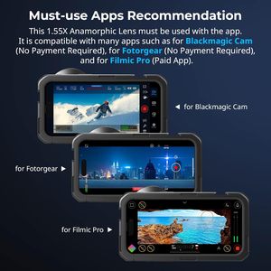 Objectif anamorphique SmallRig 1.55XT pour téléphone, objectif à éclat bleu cinématique pour cage de téléphone à monture T, objectif anamorphique avec clip pour objectif - 3578B - Product Image 2