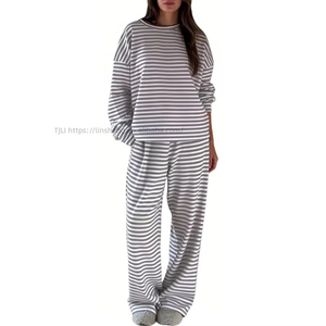 Women's Wear Red Striped Long-Sleeve Shirt Top Casual High-Waisted Wide-Leg <b>Pants</b> African 2-Piece Set Fashion - Product Image 1