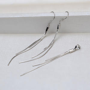 Pendientes de Plata S925 con Tres Cadenas y Colgante Personalizado, Accesorios DIY, Colgante de Perla Vacío para Mujer - Product Image 2