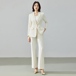 Women's Navy Blue Suit Set Flared Pants Anti-Wrinkle Polyester Work Commute Wear - Product Image 4