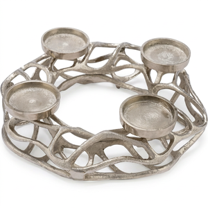 Support de bougie chauffe-plat en aluminium argenté Ambient Living à 4 bras, résistant à la chaleur, décoration d'intérieur, candélabre en métal - Product Image 1