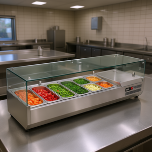 Estación de Preparación de Condimentos Honker, 150 W, 4 Recipientes de 4 1/3 Pulgadas, 4 Recipientes de 4 1/6 Pulgadas, Acero Inoxidable 304, Equipo de Refrigeración Comercial para Mostrador - Product Image 2