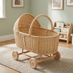 Chariot à roulettes en rotin, poussette pour poupées, jouets pour bébés et enfants, bagages, design traditionnel écologique et durable, Hanoi Vietnam Nhat - Product Image 3